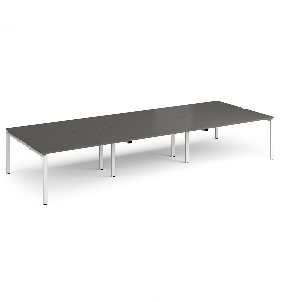 Adapt triple back to back desks 4200mm x 1600mm - white frame, storm grey top - view 1
