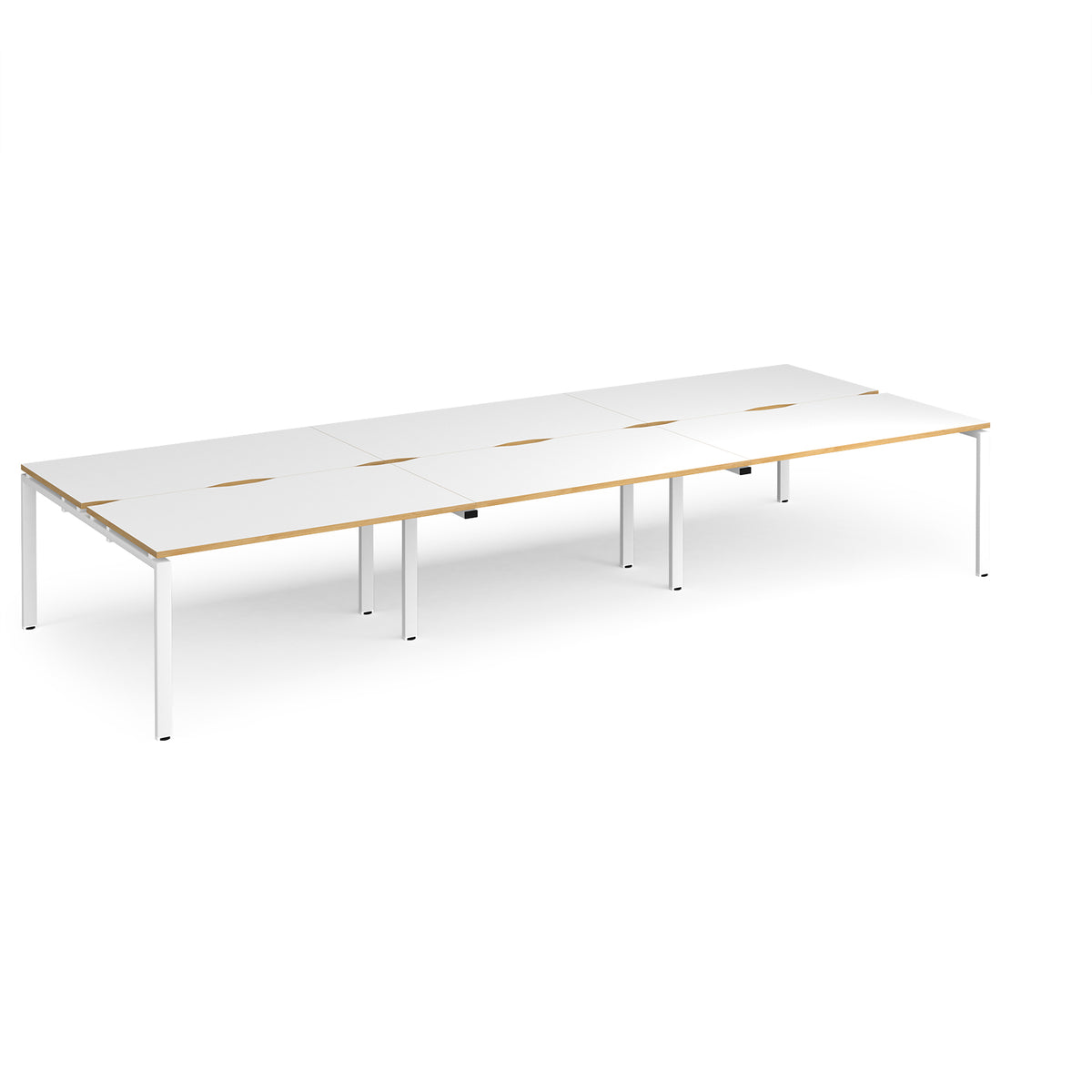 Adapt triple back to back desks 4200mm x 1600mm - white frame, White Top with oak edging - view 1