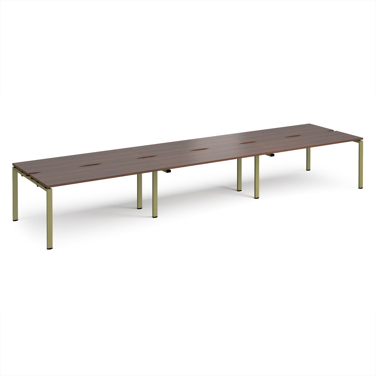 Adapt triple back to back desks 4800mm x 1200mm - green frame, Walnut top - view 1