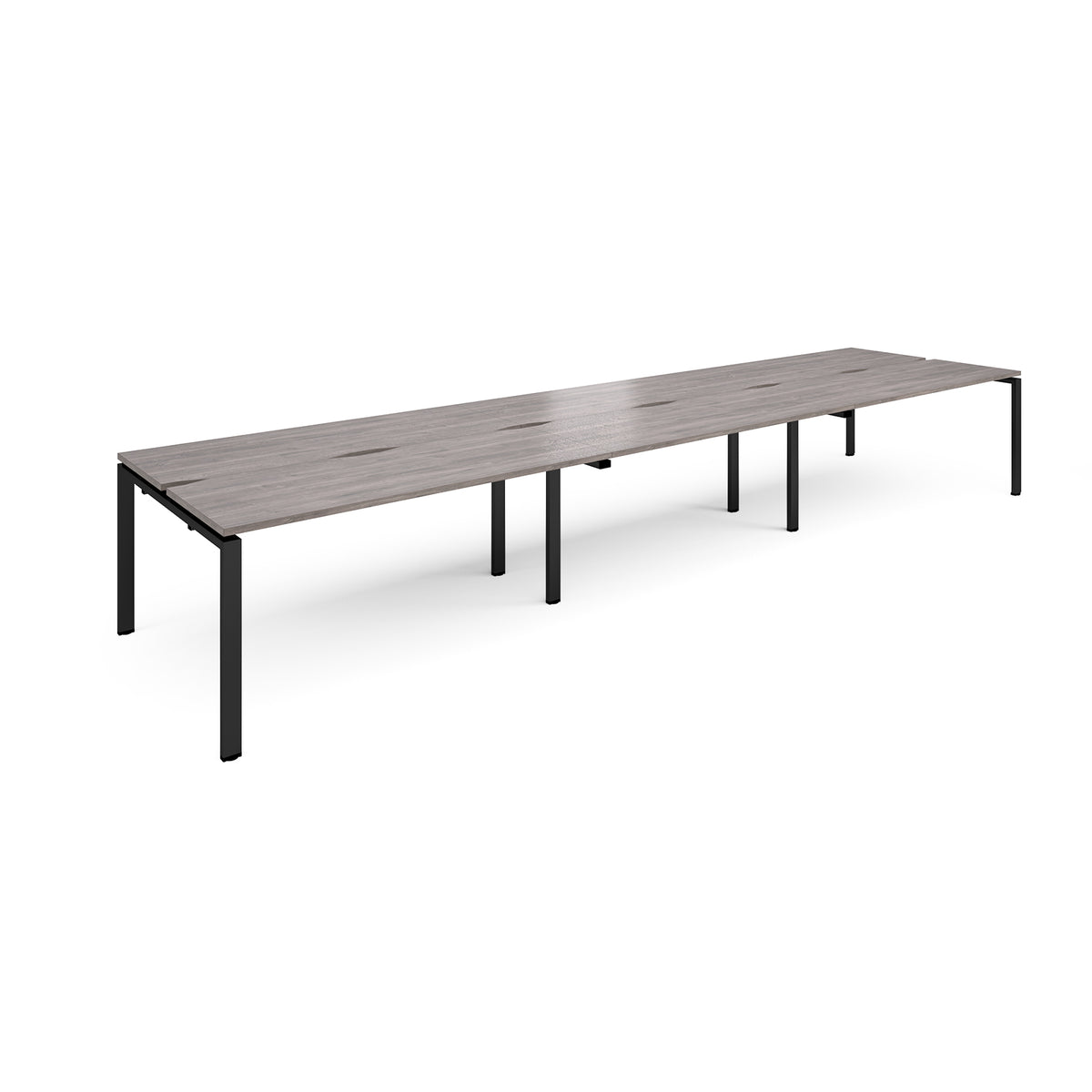 Adapt triple back to back desks 4800mm x 1200mm - black frame, Grey Oak Top - view 1