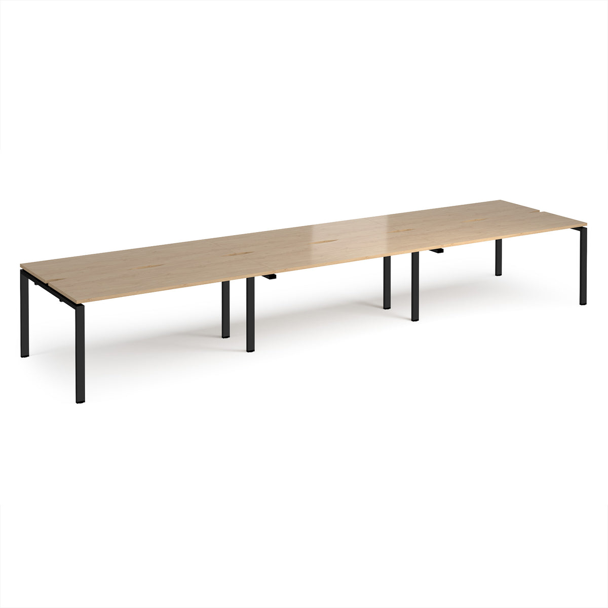 Adapt triple back to back desks 4800mm x 1200mm - black frame, Kendal Oak Top - view 1