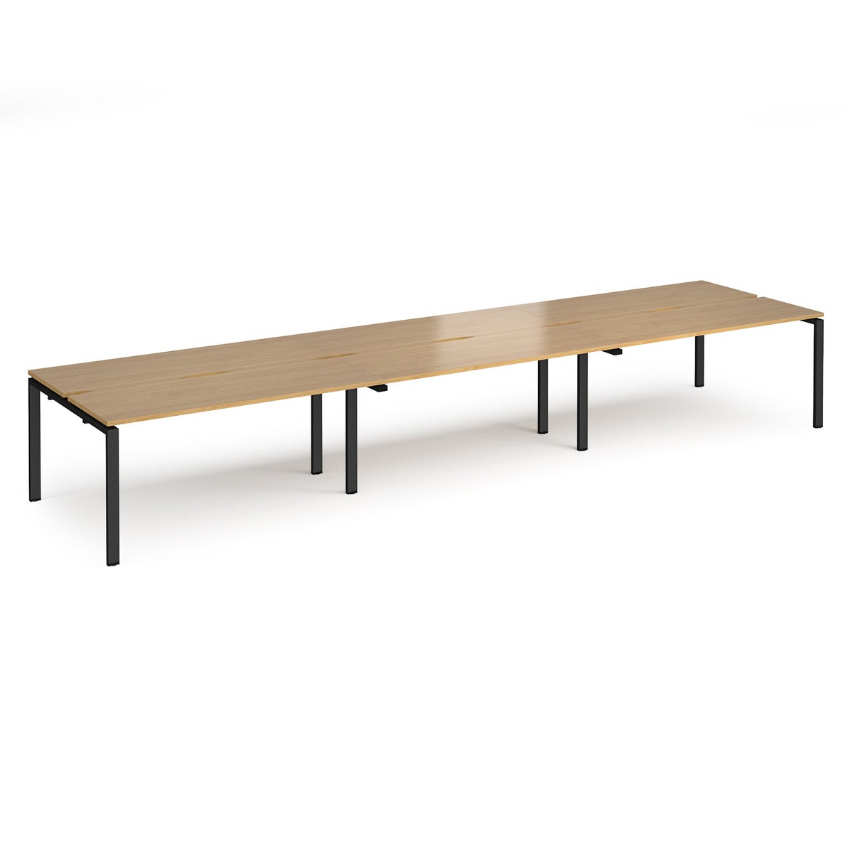 Adapt triple back to back desks 4800mm x 1200mm - black frame, Oak Top - view 1