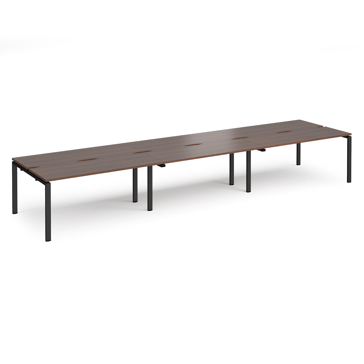 Adapt triple back to back desks 4800mm x 1200mm - black frame, Walnut top - view 1