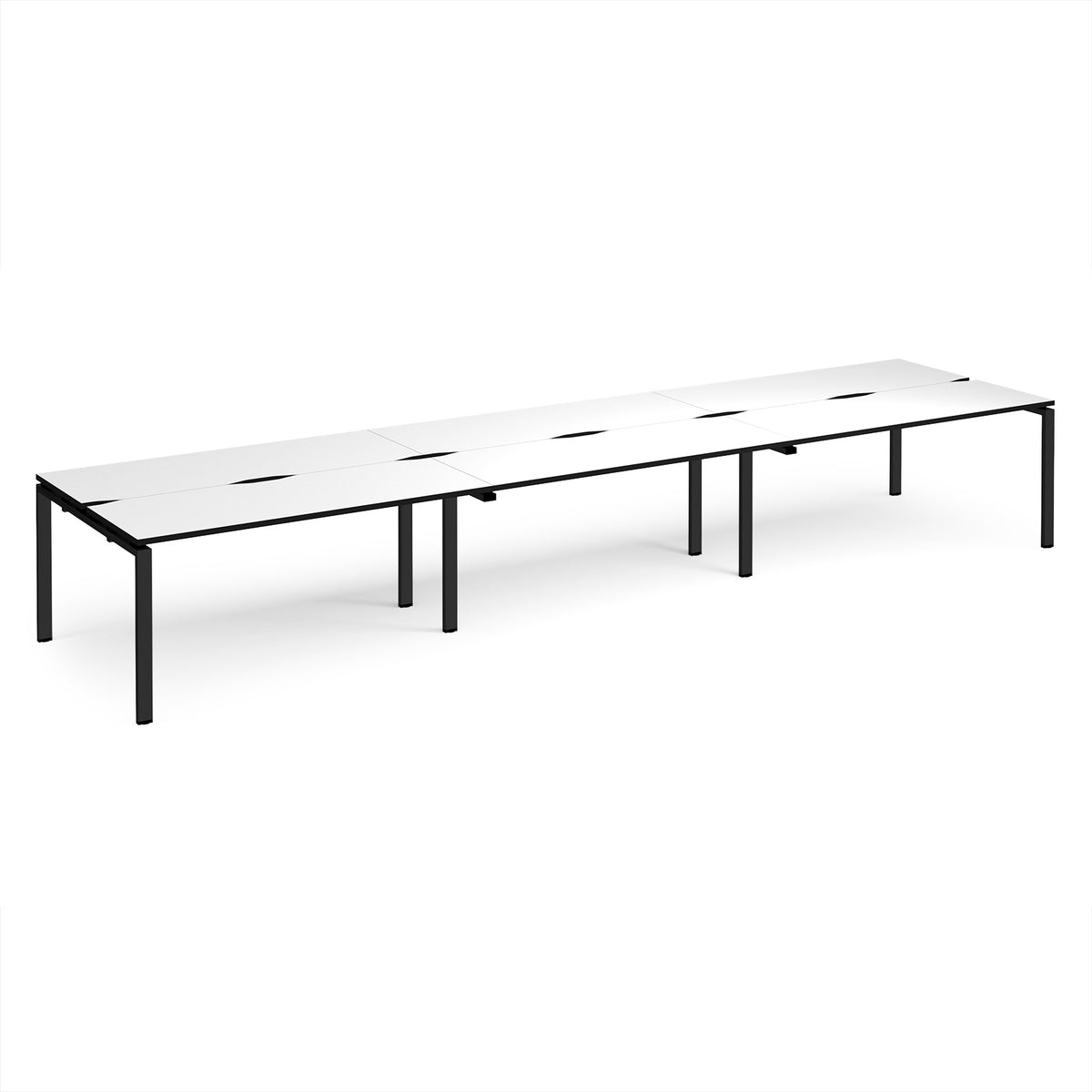 Adapt triple back to back desks 4800mm x 1200mm - black frame, White Top, black edge - view 1