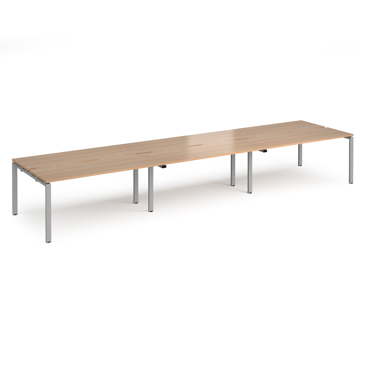 Adapt triple back to back desks 4800mm x 1200mm - silver frame, Beech top - view 1