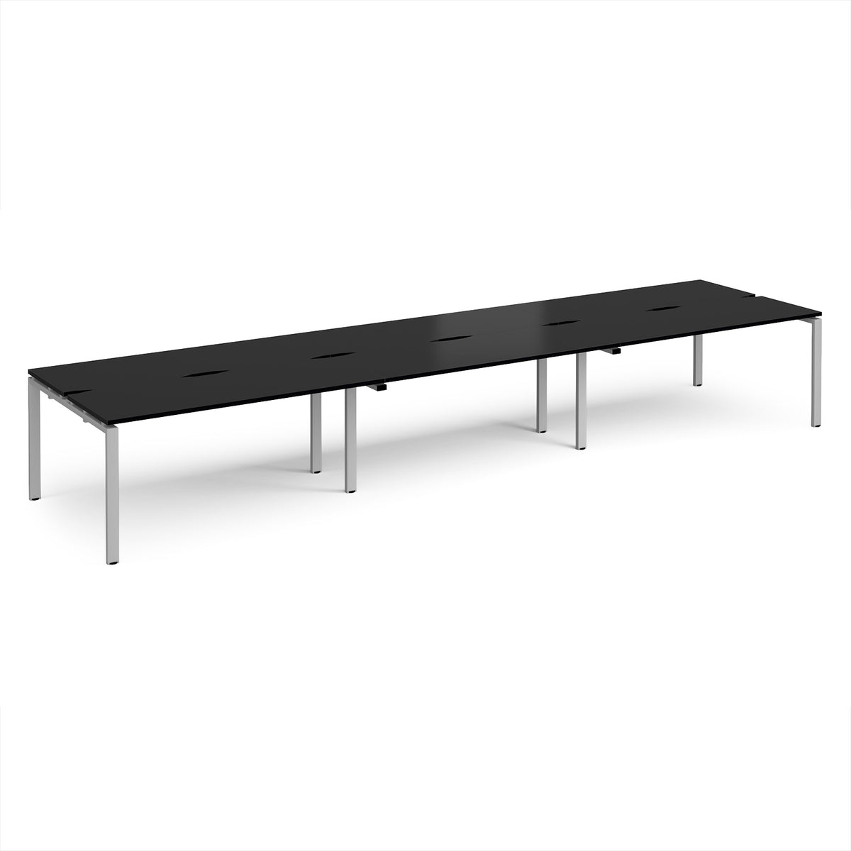 Adapt triple back to back desks 4800mm x 1200mm - silver frame, black top - view 1