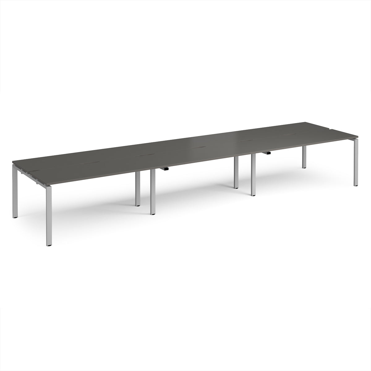 Adapt triple back to back desks 4800mm x 1200mm - silver frame, storm grey top - view 1