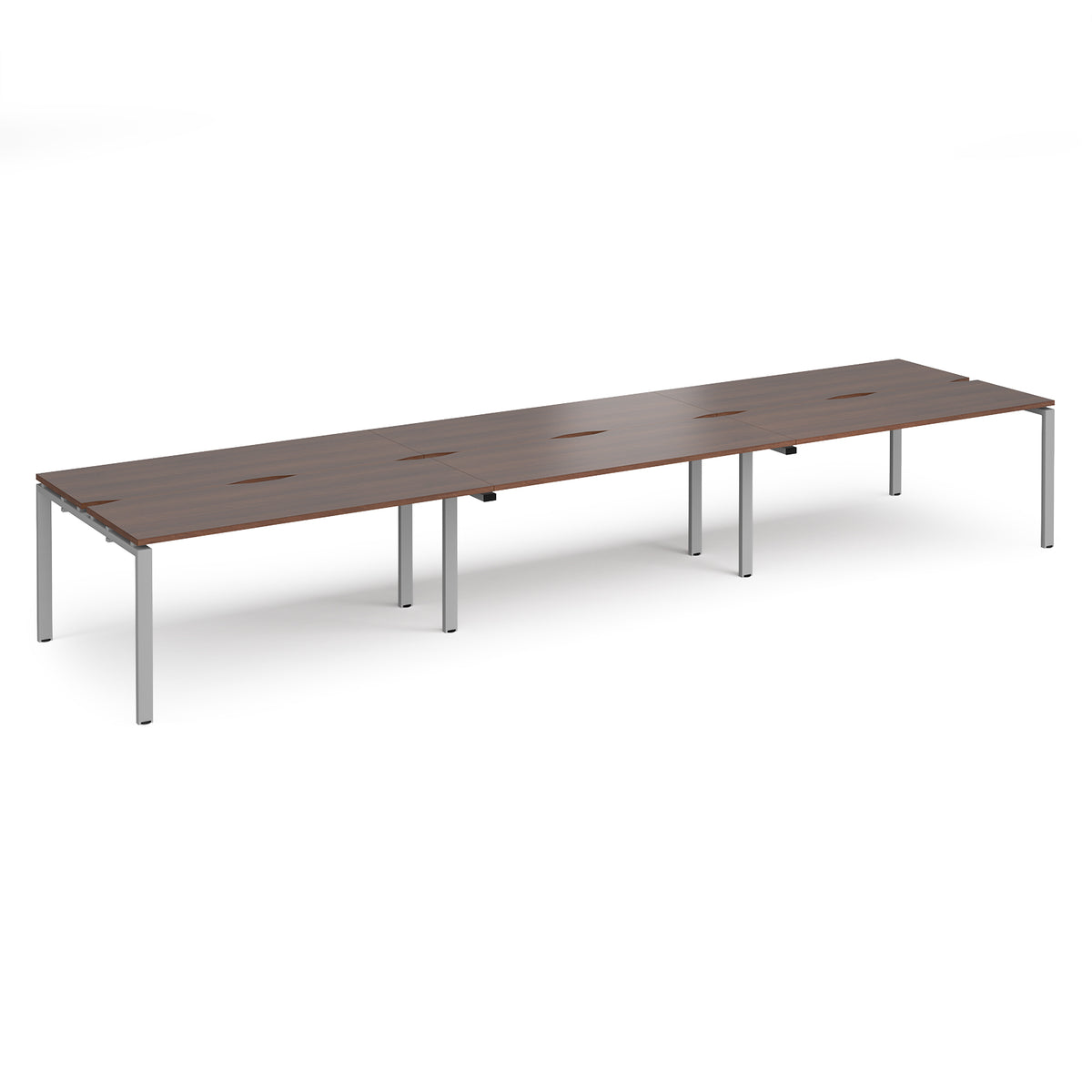 Adapt triple back to back desks 4800mm x 1200mm - silver frame, Walnut top - view 1