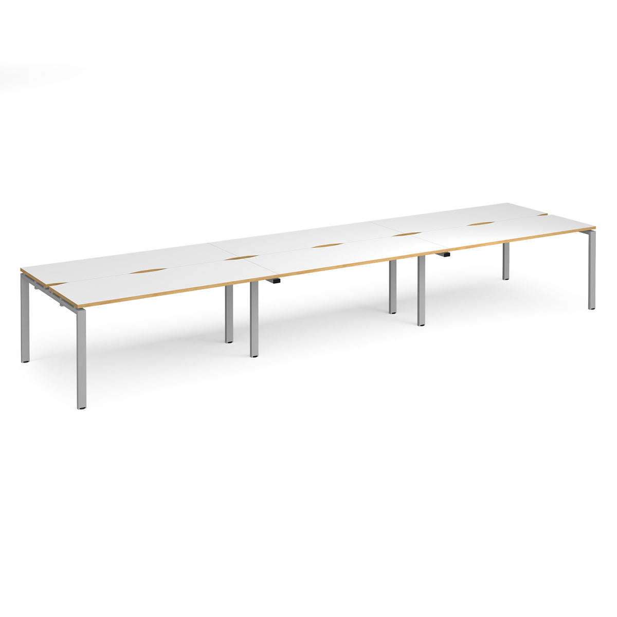 Adapt triple back to back desks 4800mm x 1200mm - silver frame, White Top with oak edging - view 1