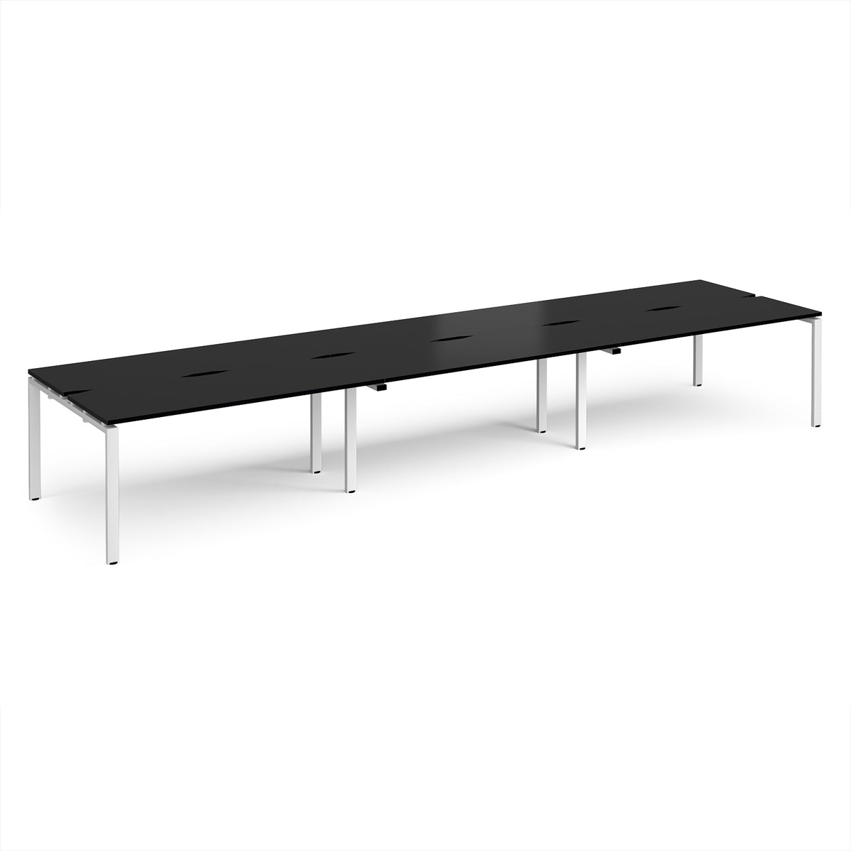 Adapt triple back to back desks 4800mm x 1200mm - white frame, black top - view 1