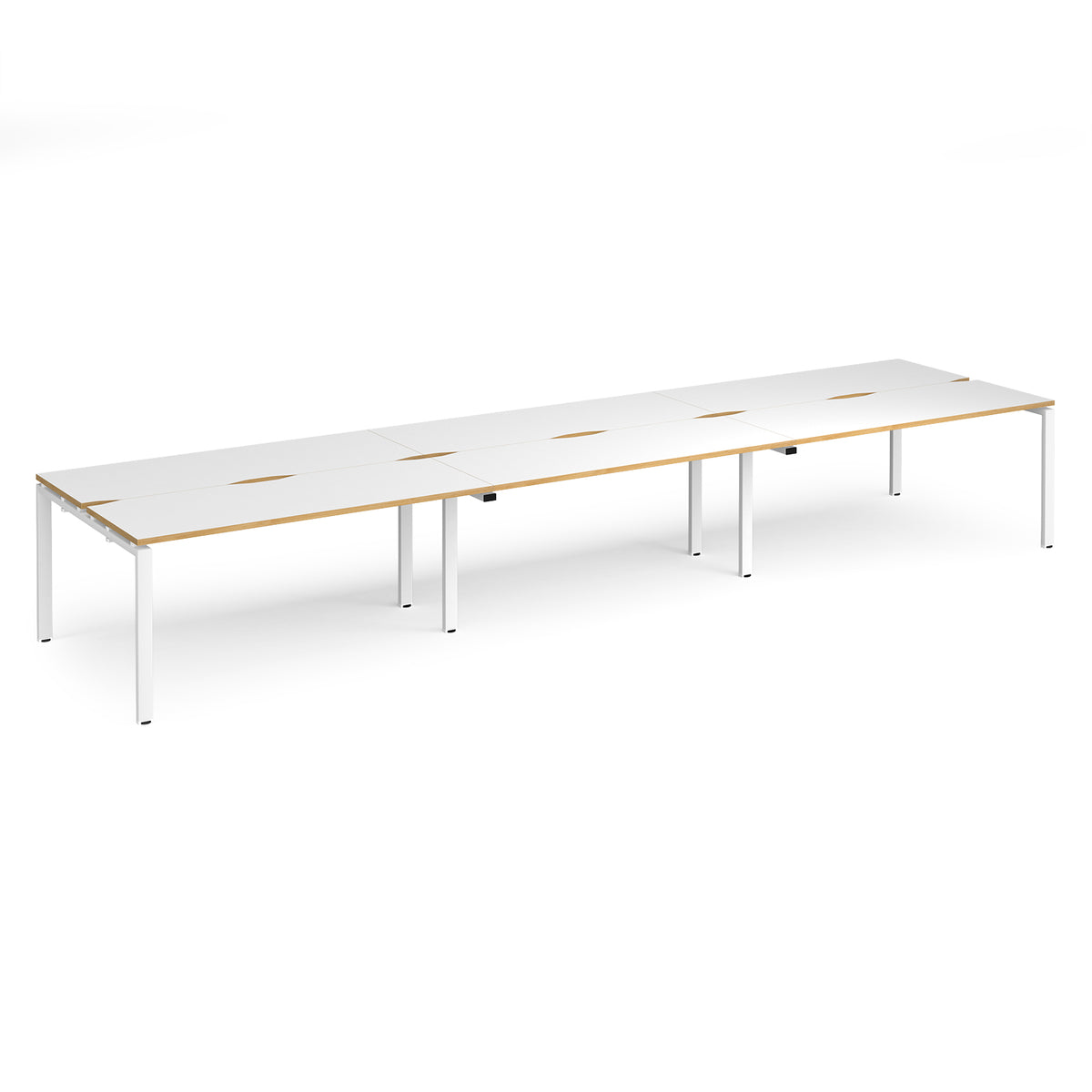 Adapt triple back to back desks 4800mm x 1200mm - white frame, White Top with oak edging - view 1