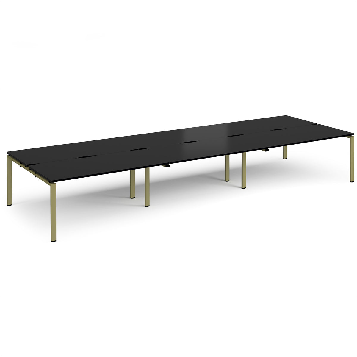Adapt triple back to back desks 4800mm x 1600mm - green frame, black top - view 1
