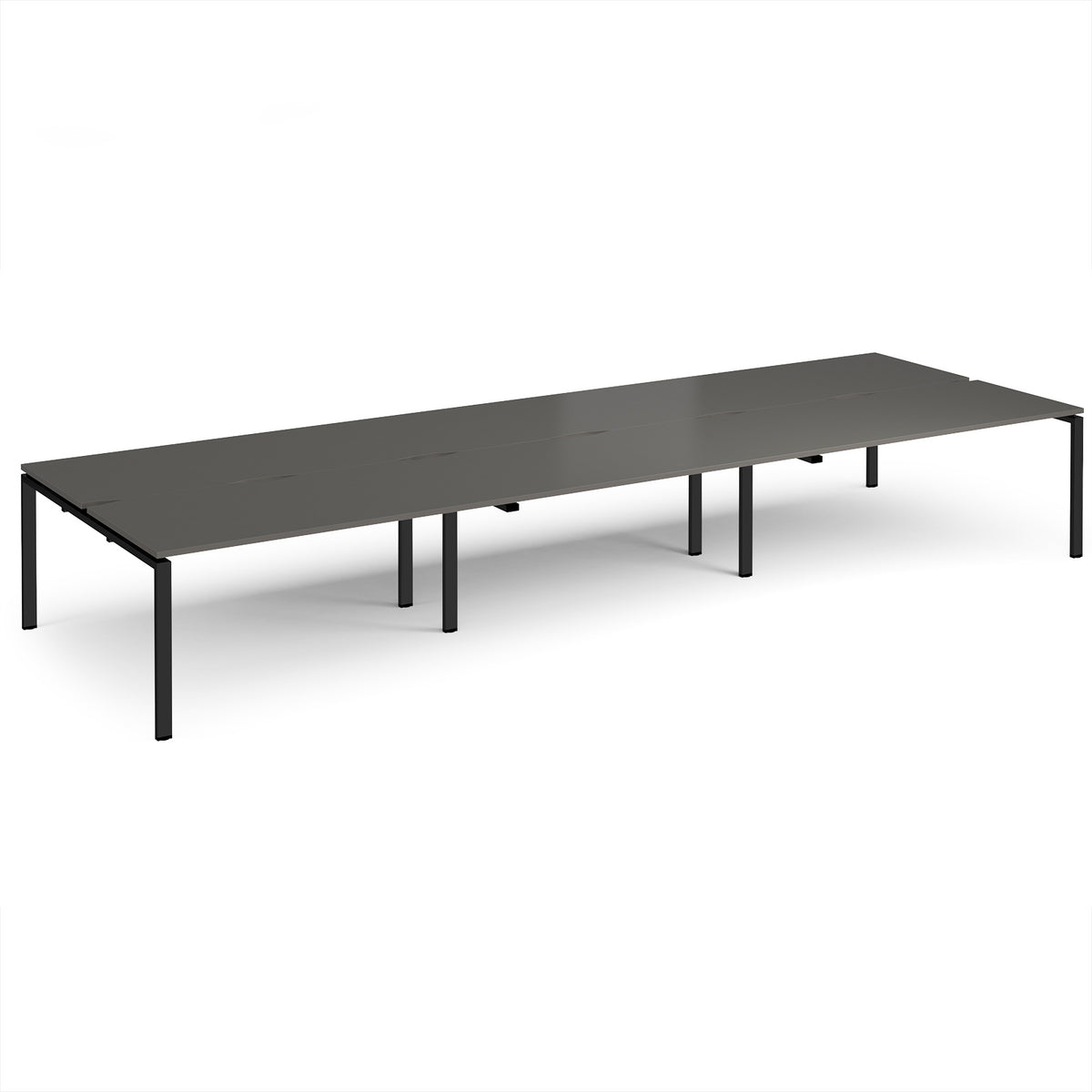 Adapt triple back to back desks 4800mm x 1600mm - black frame, storm grey top - view 1