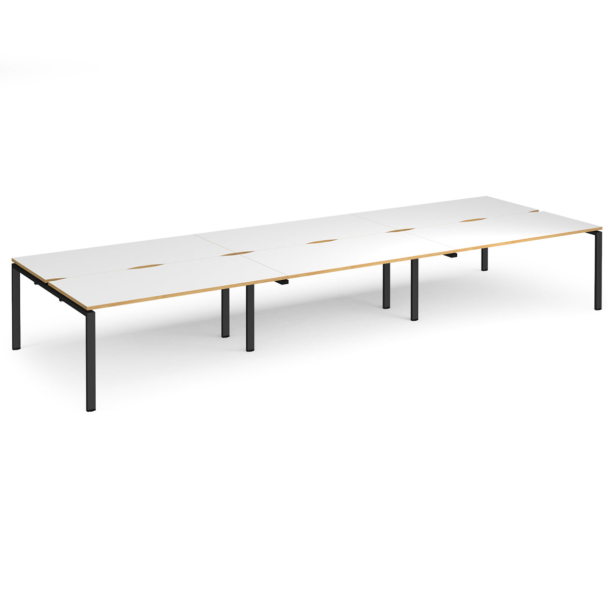 Adapt triple back to back desks 4800mm x 1600mm - black frame, White Top with oak edging - view 1