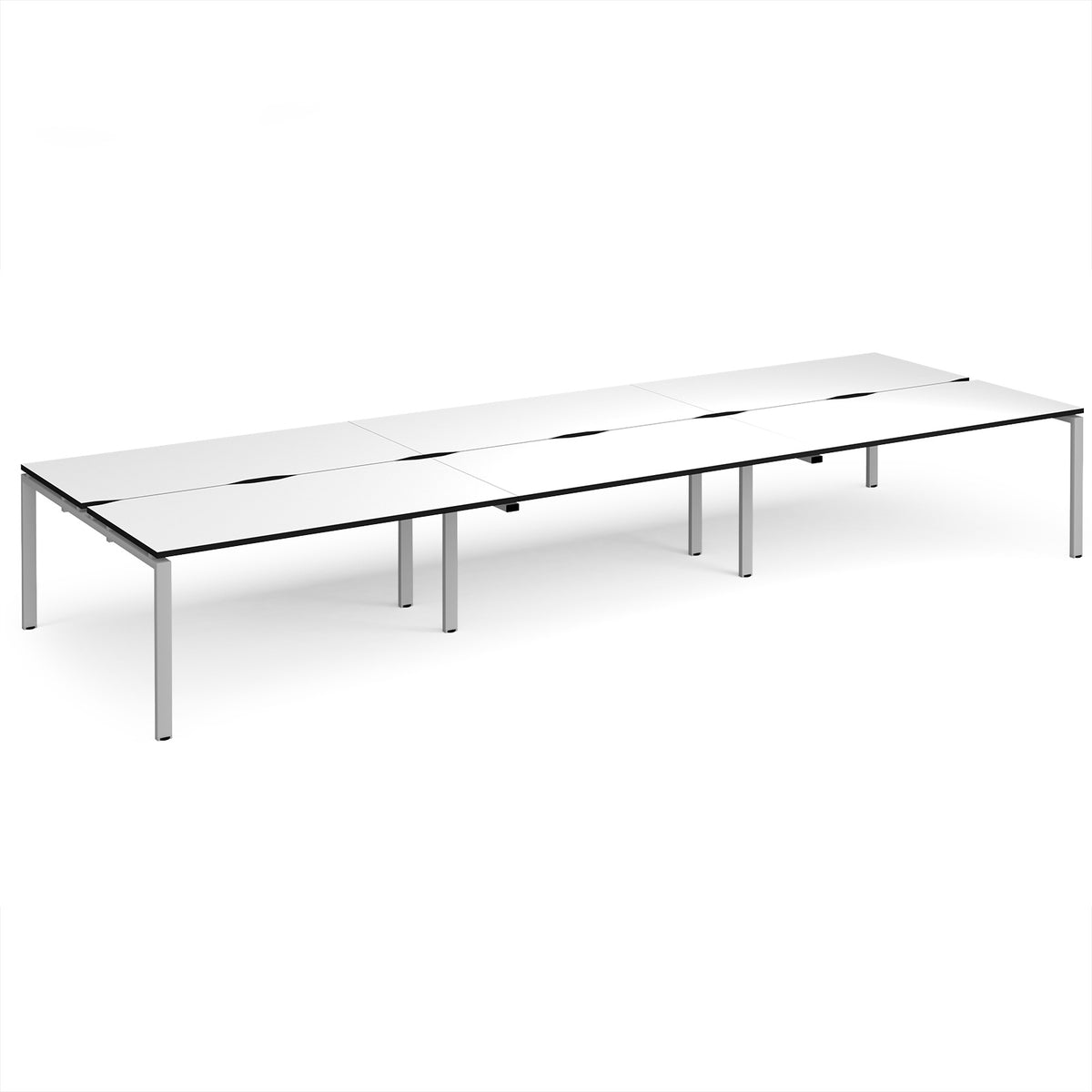 Adapt triple back to back desks 4800mm x 1600mm - silver frame, White Top, black edge - view 1