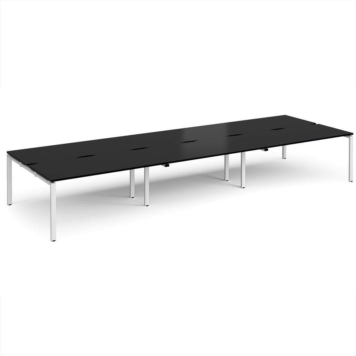 Adapt triple back to back desks 4800mm x 1600mm - white frame, black top - view 1