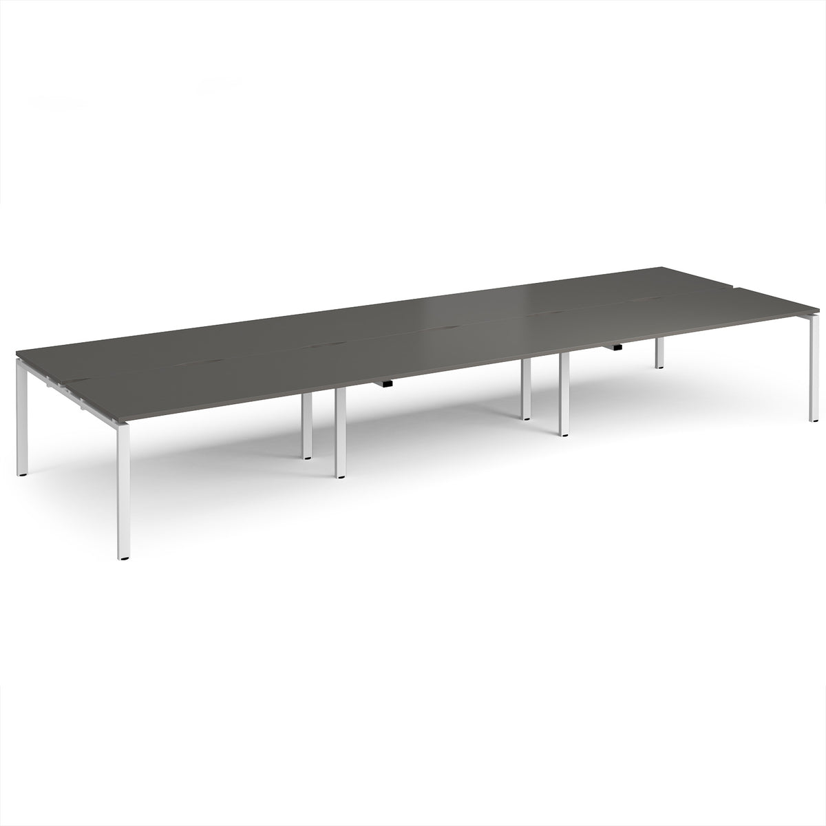 Adapt triple back to back desks 4800mm x 1600mm - white frame, storm grey top - view 1