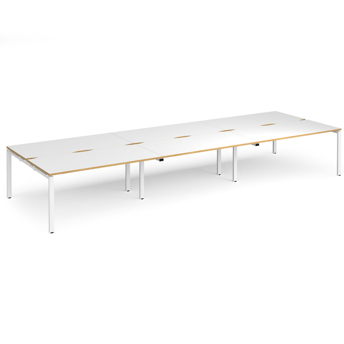 Adapt triple back to back desks 4800mm x 1600mm - white frame, White Top with oak edging - view 1