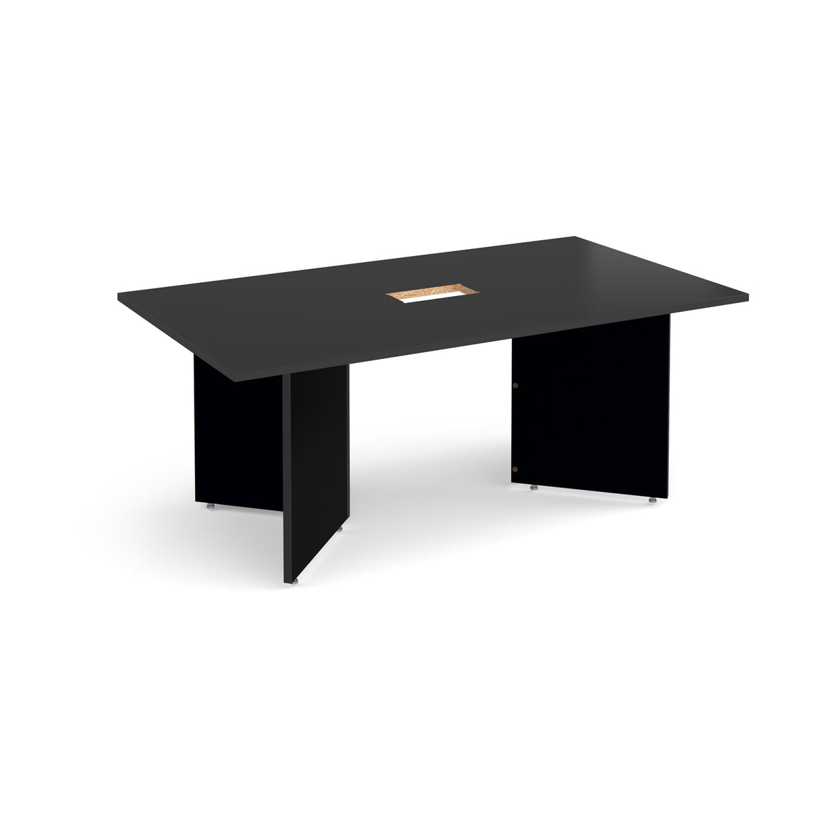 Arrow head leg rectangular boardroom table 1800mm x 1000mm with central cutout 272mm x 132mm - Black - view 1