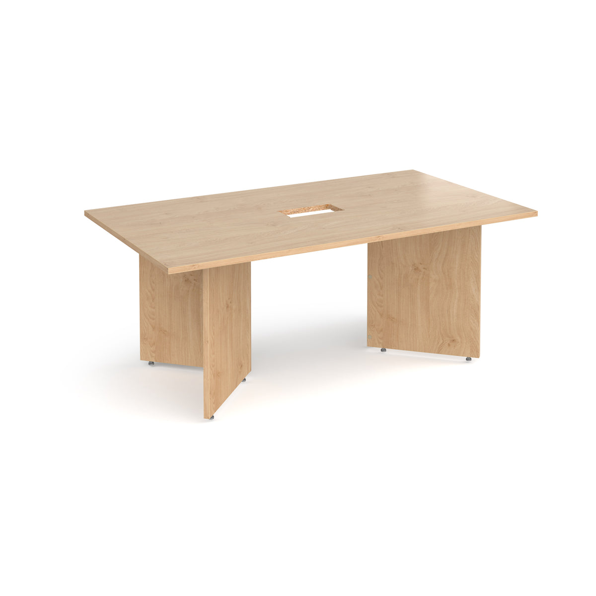 Arrow head leg rectangular boardroom table 1800mm x 1000mm with central cutout 272mm x 132mm - Kendal Oak - view 1