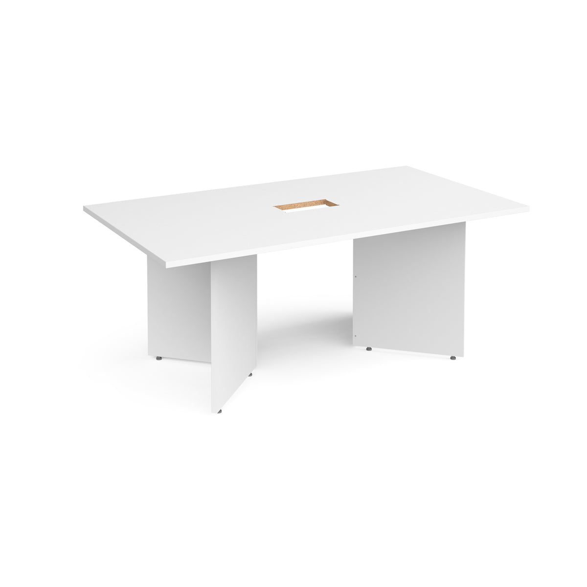 Arrow head leg rectangular boardroom table 1800mm x 1000mm with central cutout 272mm x 132mm - white - view 1