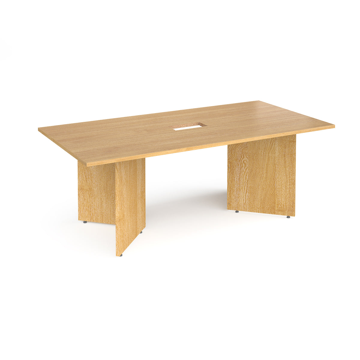 Arrow head leg rectangular boardroom table 2000mm x 1000mm with central cutout 272mm x 132mm - oak - view 1