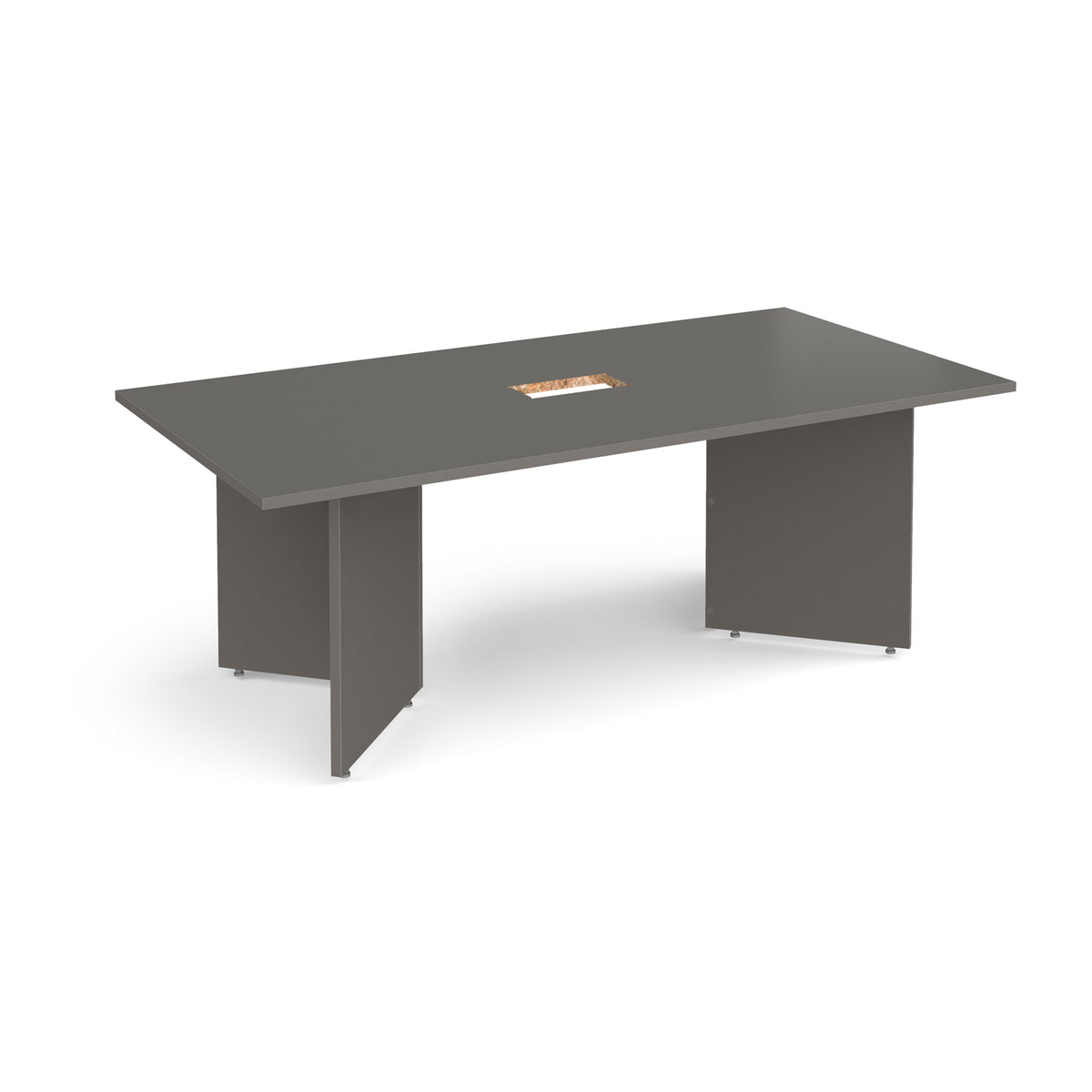 Arrow head leg rectangular boardroom table 2000mm x 1000mm with central cutout 272mm x 132mm - Onyx Grey - view 1