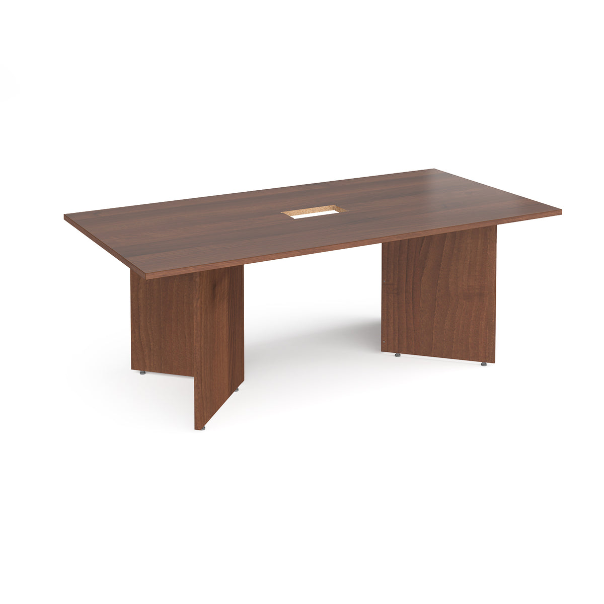 Arrow head leg rectangular boardroom table 2000mm x 1000mm with central cutout 272mm x 132mm - Walnut - view 1