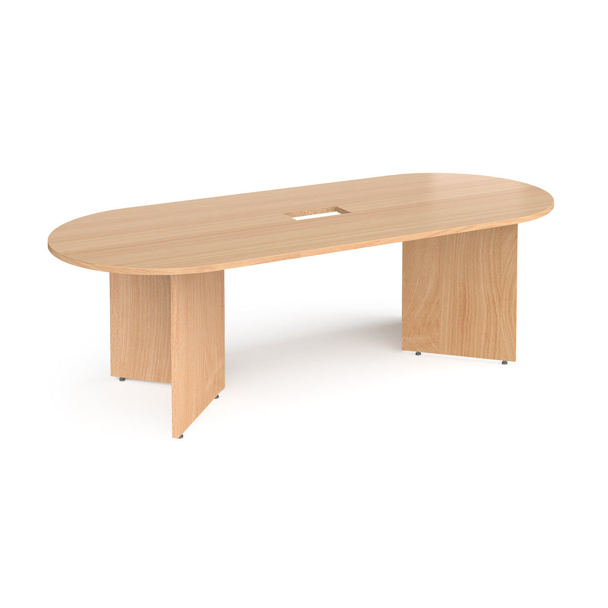 Arrow head leg radial end boardroom table 2400mm x 1000mm with central cutout 272mm x 132mm - Beech - view 1