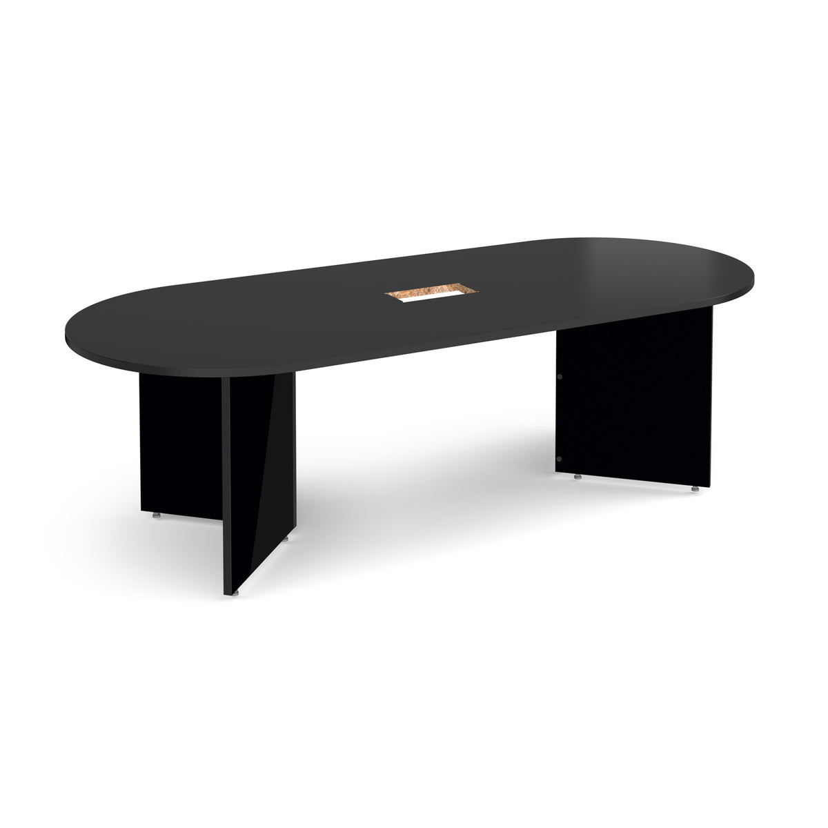 Arrow head leg radial end boardroom table 2400mm x 1000mm with central cutout 272mm x 132mm - Black - view 1