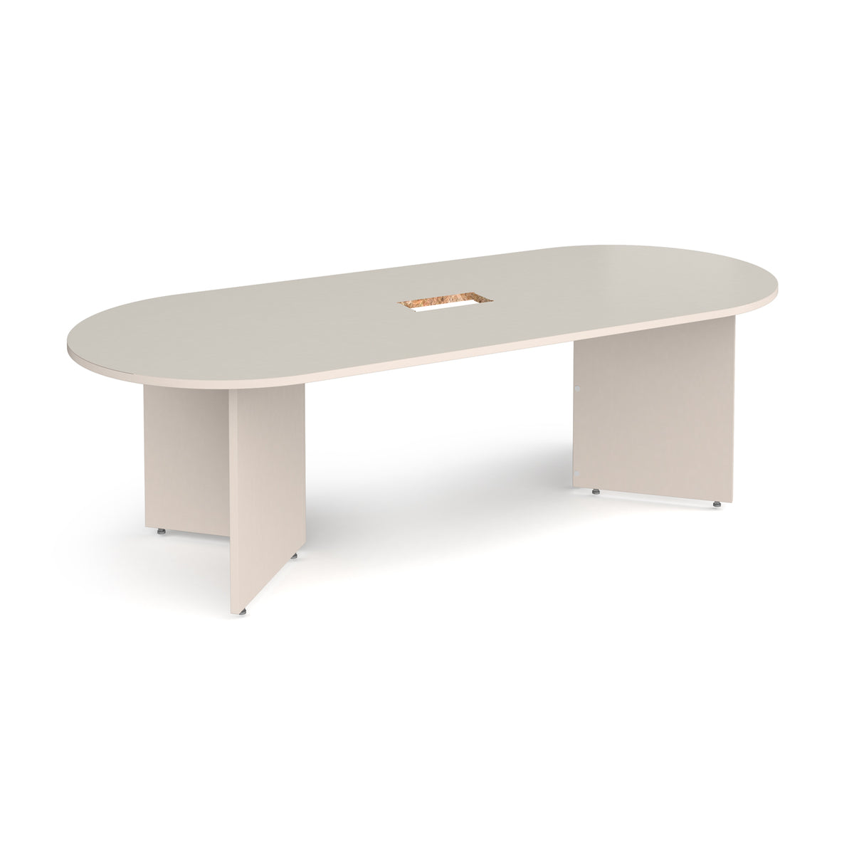 Arrow head leg radial end boardroom table 2400mm x 1000mm with central cutout 272mm x 132mm - Light Grey - view 1