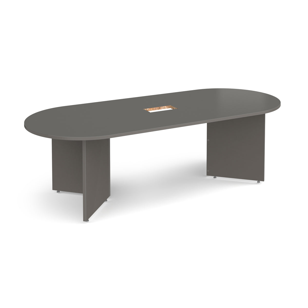 Arrow head leg radial end boardroom table 2400mm x 1000mm with central cutout 272mm x 132mm - Onyx Grey - view 1