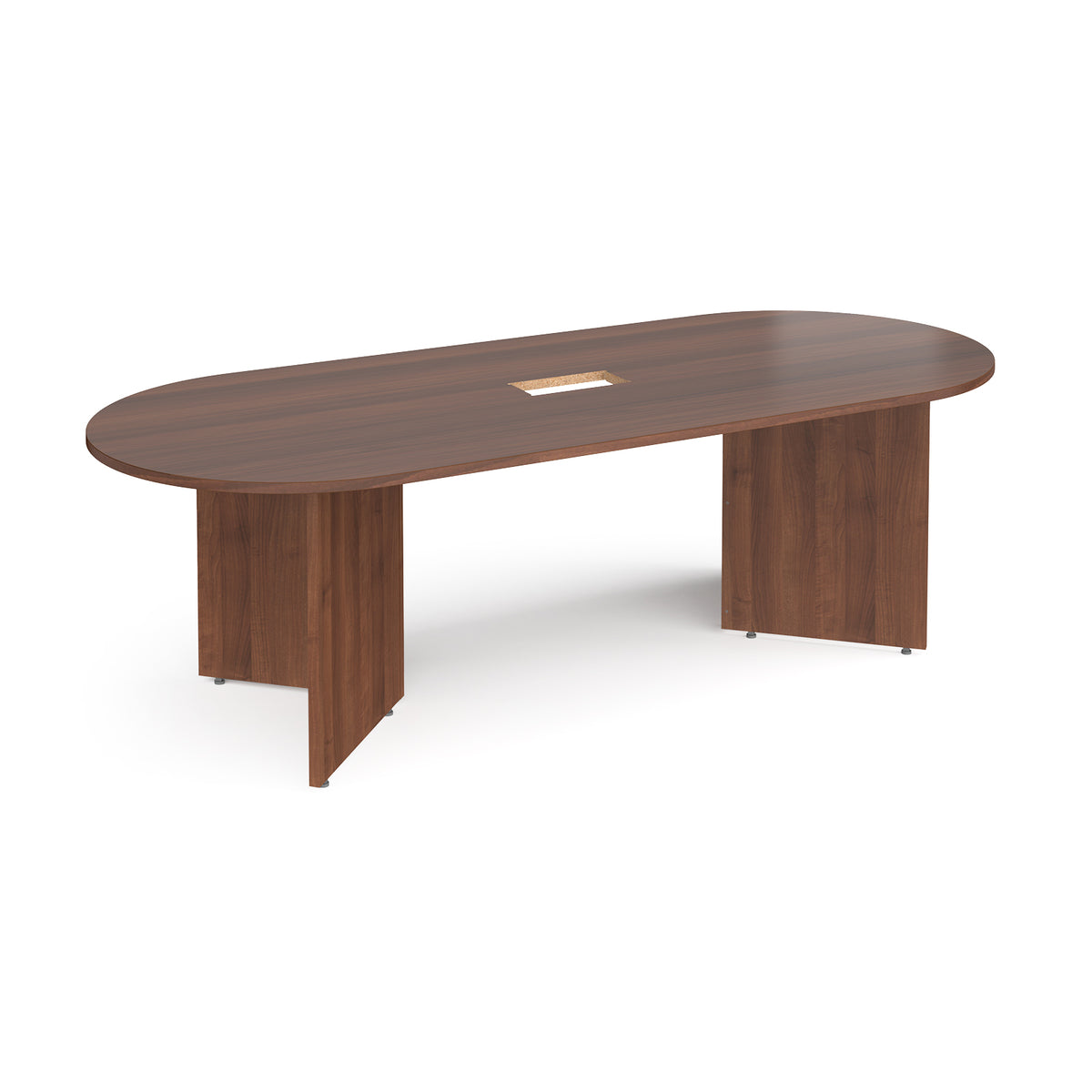 Arrow head leg radial end boardroom table 2400mm x 1000mm with central cutout 272mm x 132mm - Walnut - view 1