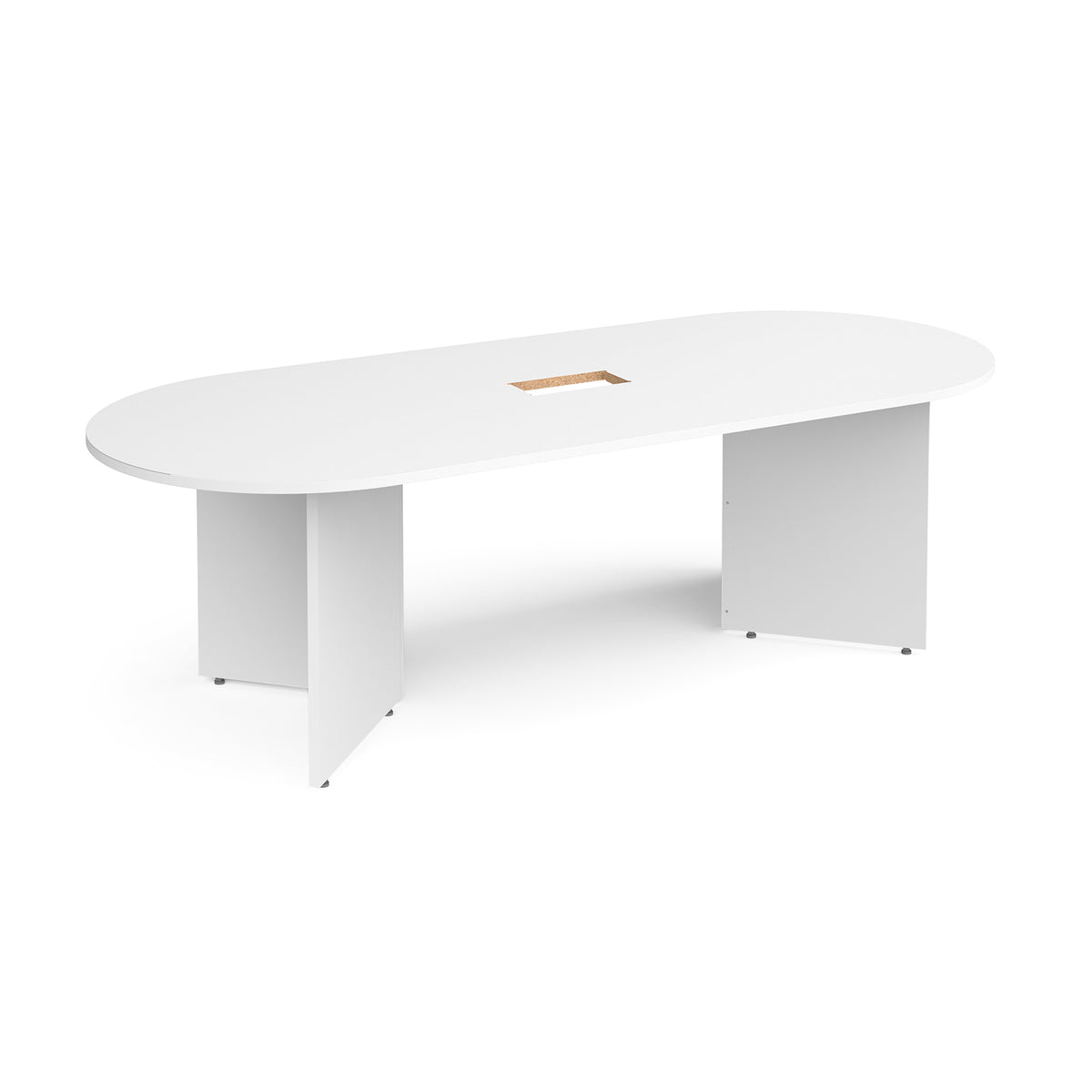Arrow head leg radial end boardroom table 2400mm x 1000mm with central cutout 272mm x 132mm - white - view 1