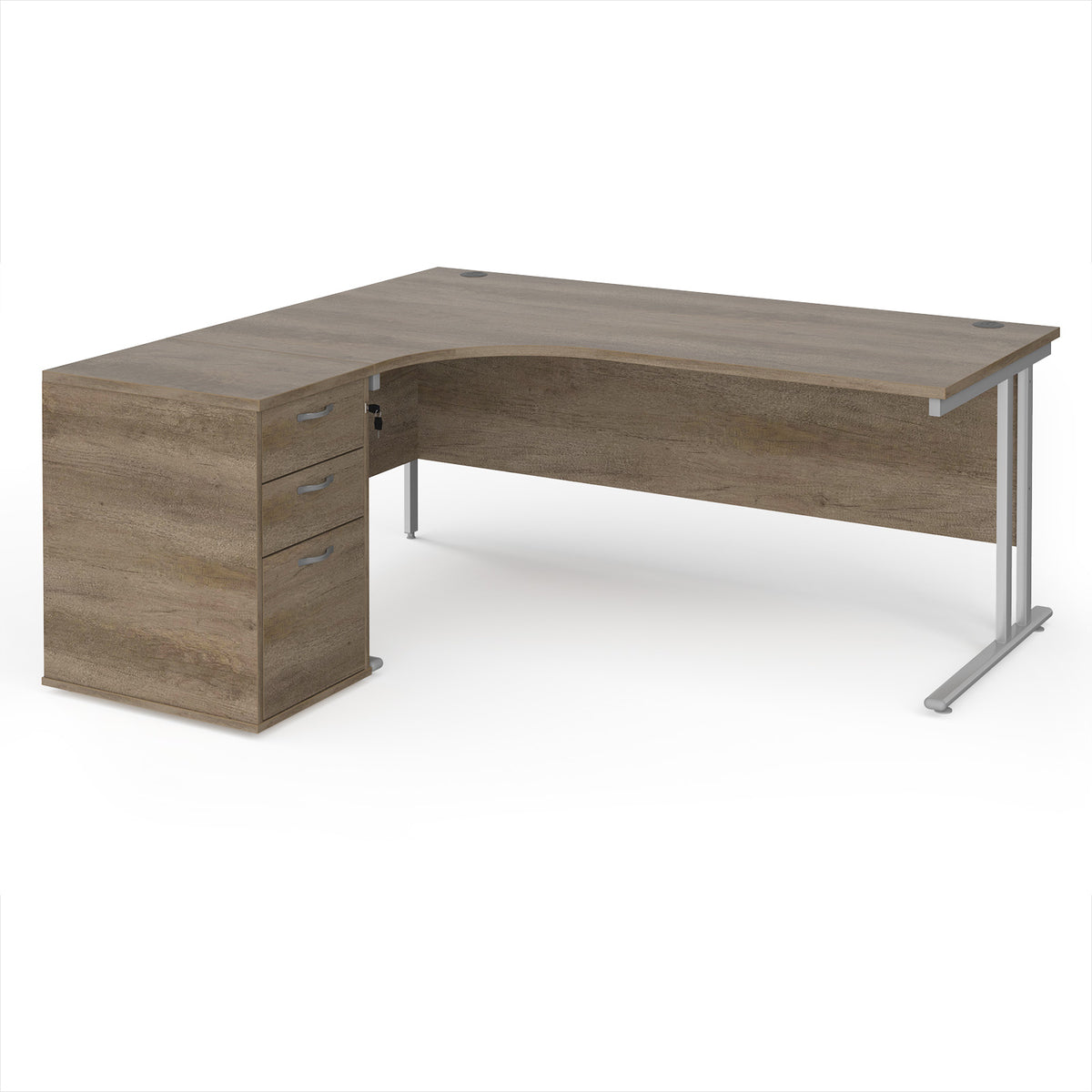 Maestro 25 left hand ergonomic desk 1800mm with silver cantilever frame and desk high pedestal - Nebraska Oak - view 1