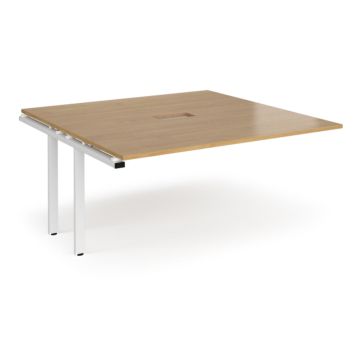 Adapt boardroom table add on unit 1600mm x 1600mm with central cutout 272mm x 132mm - white frame, Oak Top - view 1