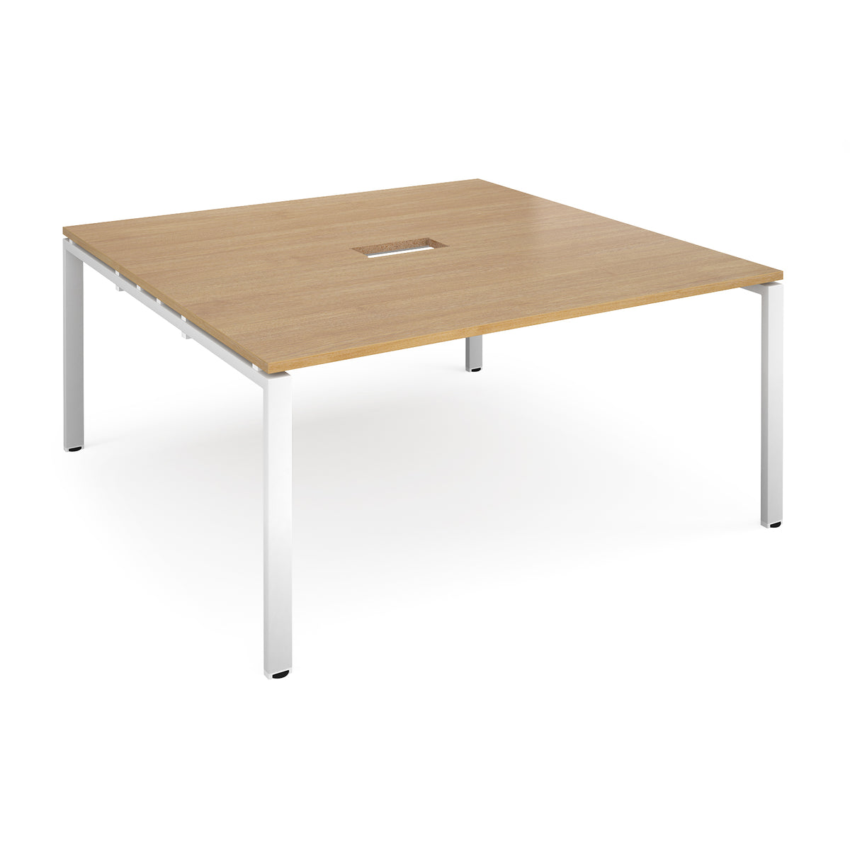 Adapt square boardroom table 1600mm x 1600mm with central cutout 272mm x 132mm - white frame, Oak Top - view 1