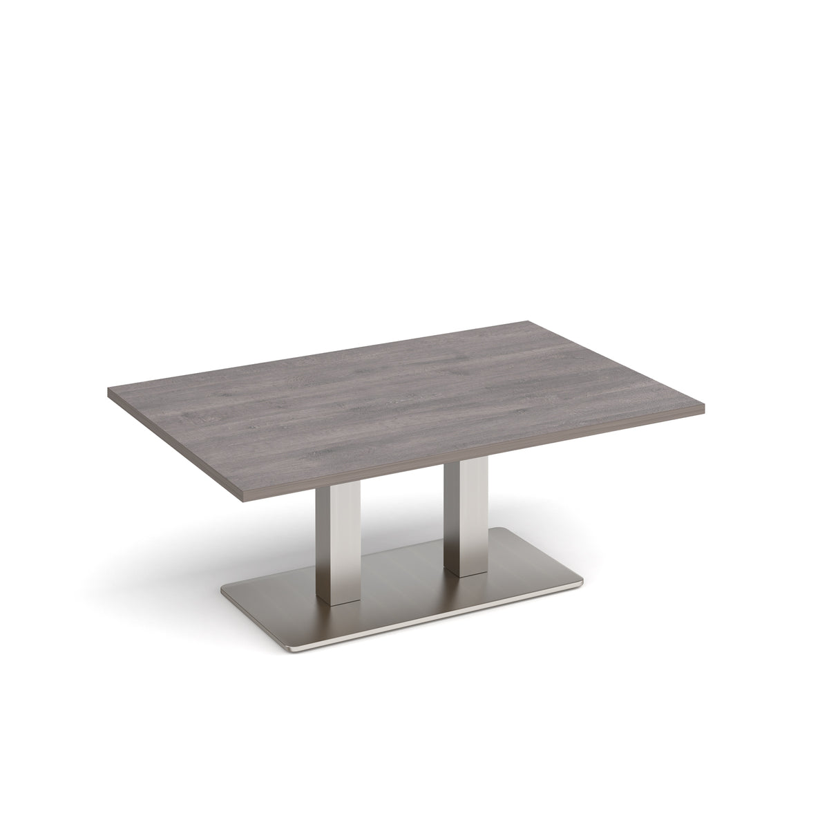 Eros rectangular coffee table with flat brushed steel rectangular base and twin uprights 1200mm x 800mm - Grey Oak - view 1