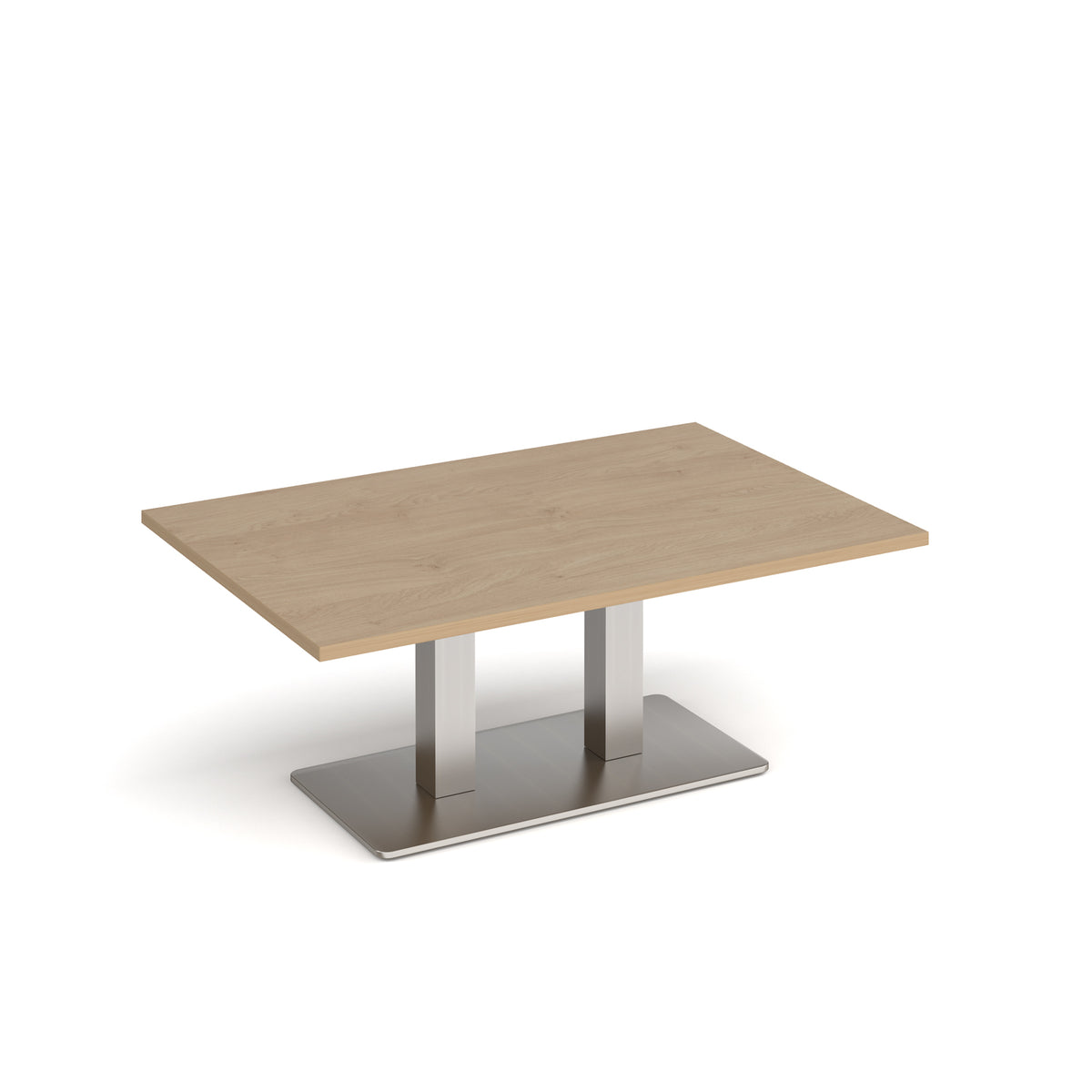 Eros rectangular coffee table with flat brushed steel rectangular base and twin uprights 1200mm x 800mm - Kendal oak - view 1