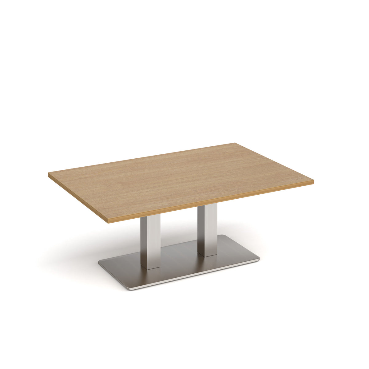 Eros rectangular coffee table with flat brushed steel rectangular base and twin uprights 1200mm x 800mm - oak - view 1