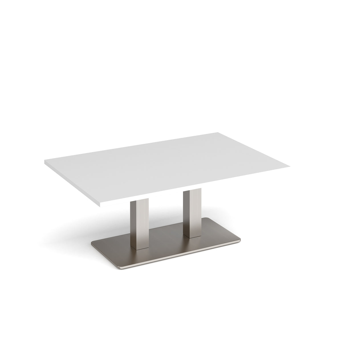 Eros rectangular coffee table with flat brushed steel rectangular base and twin uprights 1200mm x 800mm - white - view 1