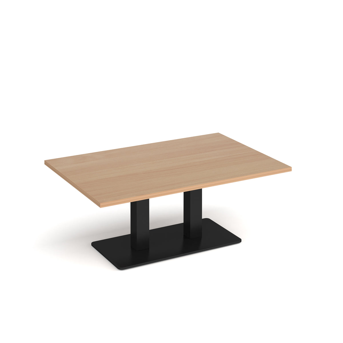 Eros rectangular coffee table with flat black rectangular base and twin uprights 1200mm x 800mm - Beech - view 1