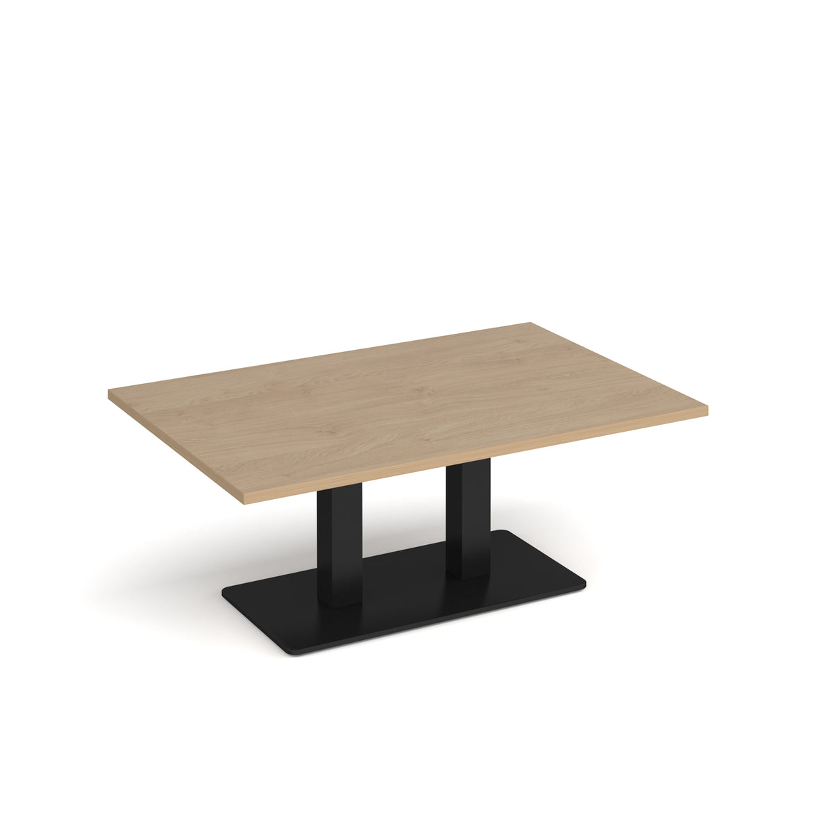 Eros rectangular coffee table with flat black rectangular base and twin uprights 1200mm x 800mm - Kendal oak - view 1