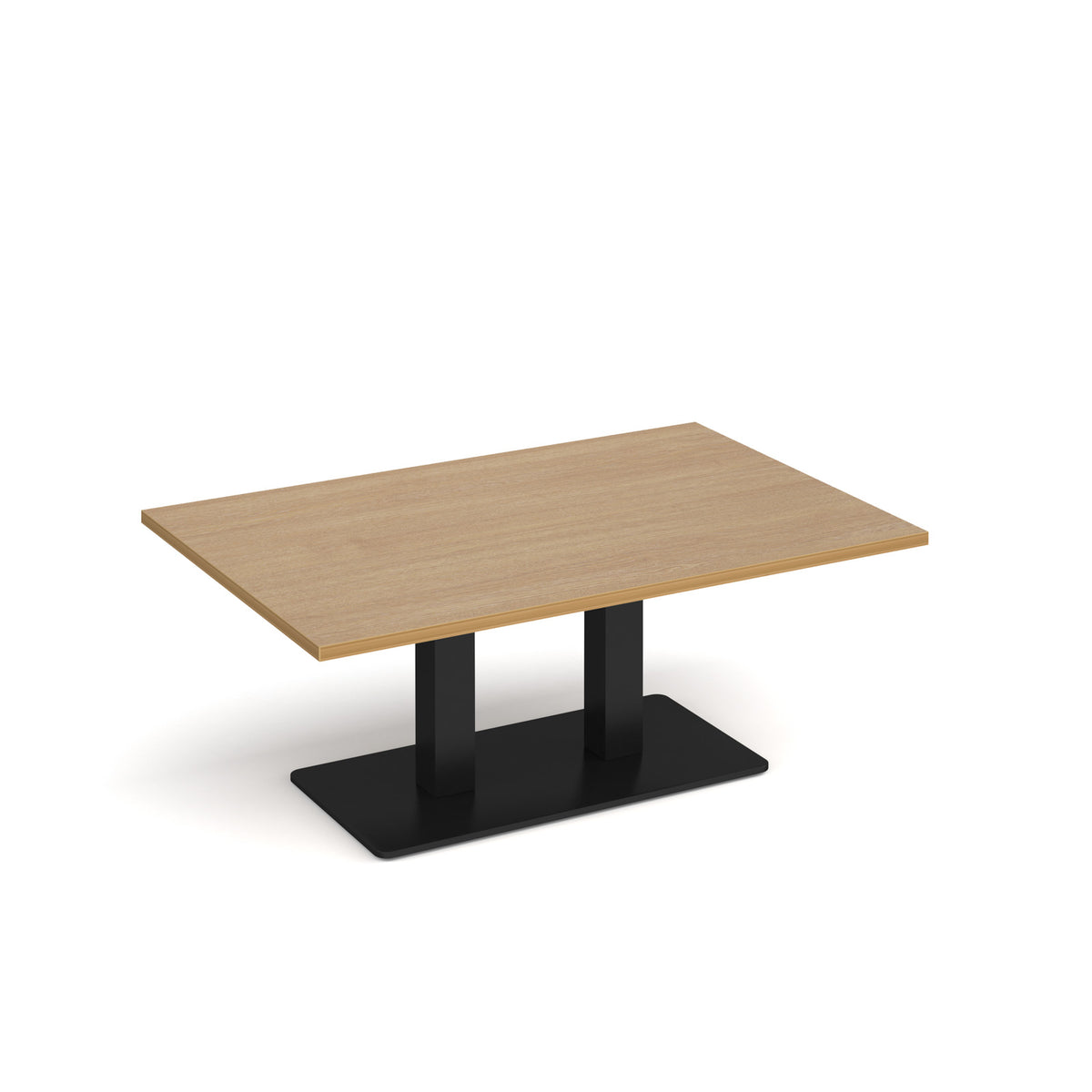 Eros rectangular coffee table with flat black rectangular base and twin uprights 1200mm x 800mm - oak - view 1