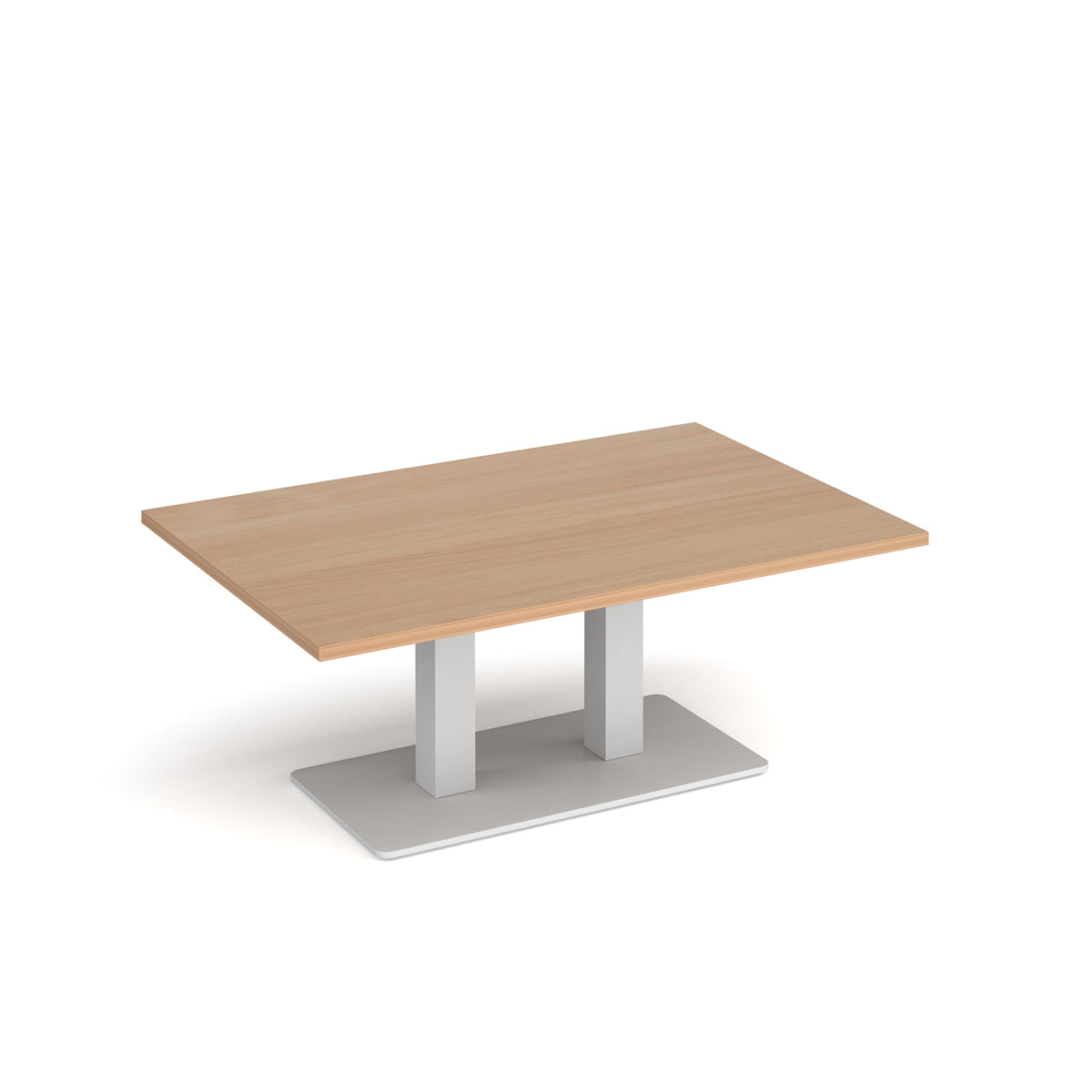 Eros rectangular coffee table with flat white rectangular base and twin uprights 1200mm x 800mm - Beech - view 1