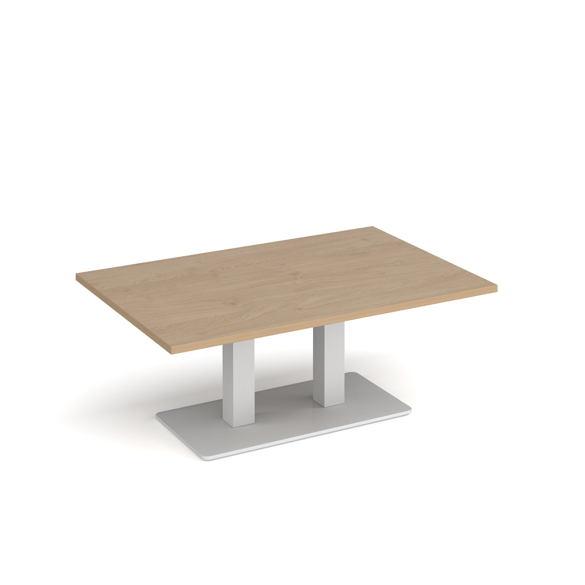Eros rectangular coffee table with flat white rectangular base and twin uprights 1200mm x 800mm - Kendal oak - view 1