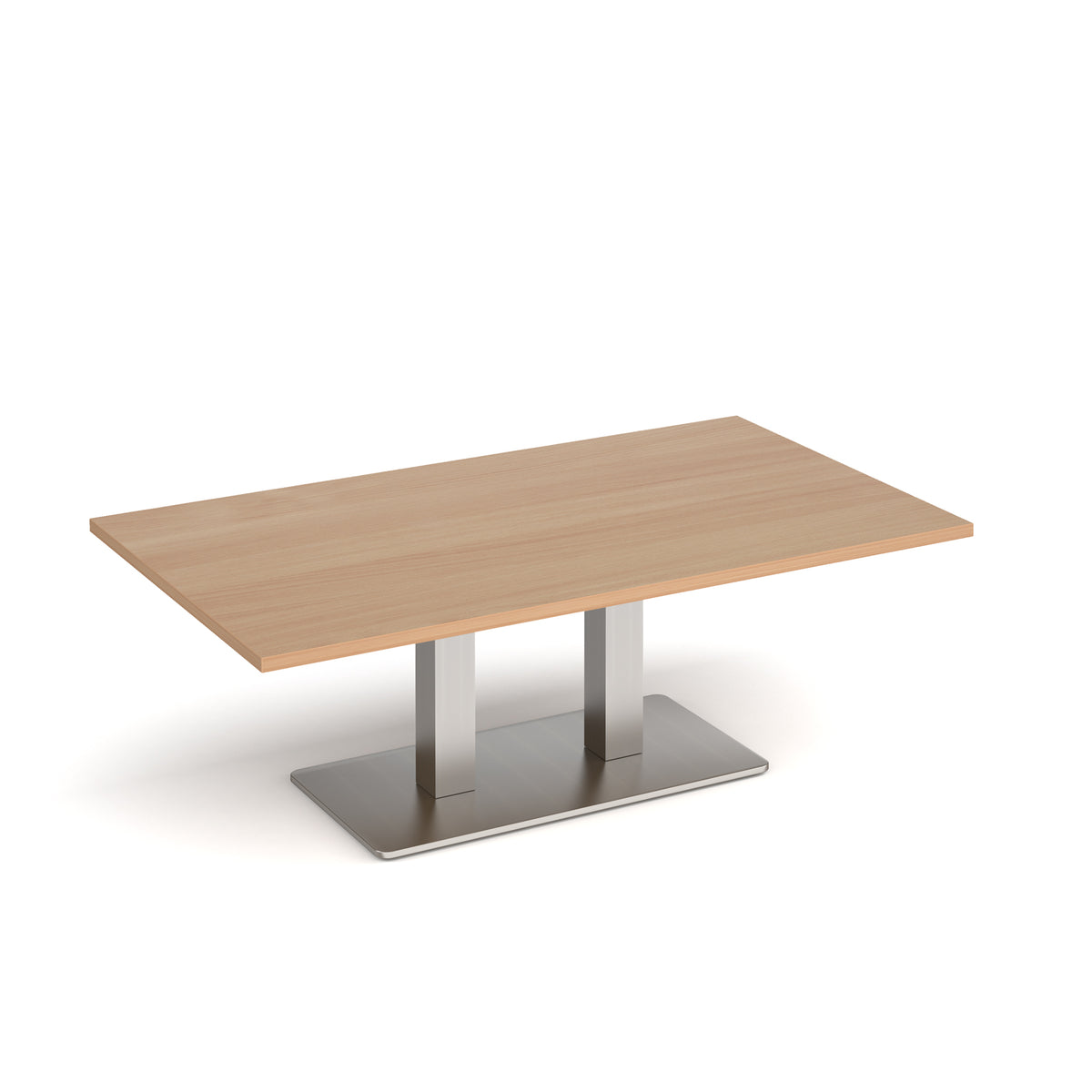 Eros rectangular coffee table with flat brushed steel rectangular base and twin uprights 1400mm x 800mm - Beech - view 1