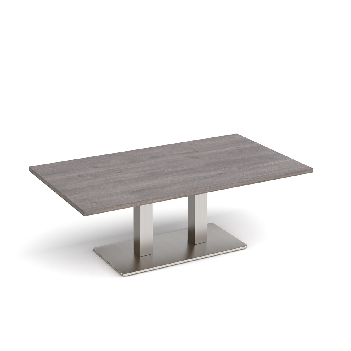 Eros rectangular coffee table with flat brushed steel rectangular base and twin uprights 1400mm x 800mm - Grey Oak - view 1