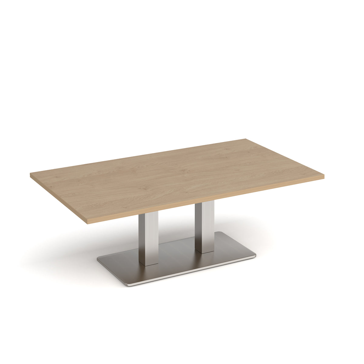 Eros rectangular coffee table with flat brushed steel rectangular base and twin uprights 1400mm x 800mm - Kendal oak - view 1