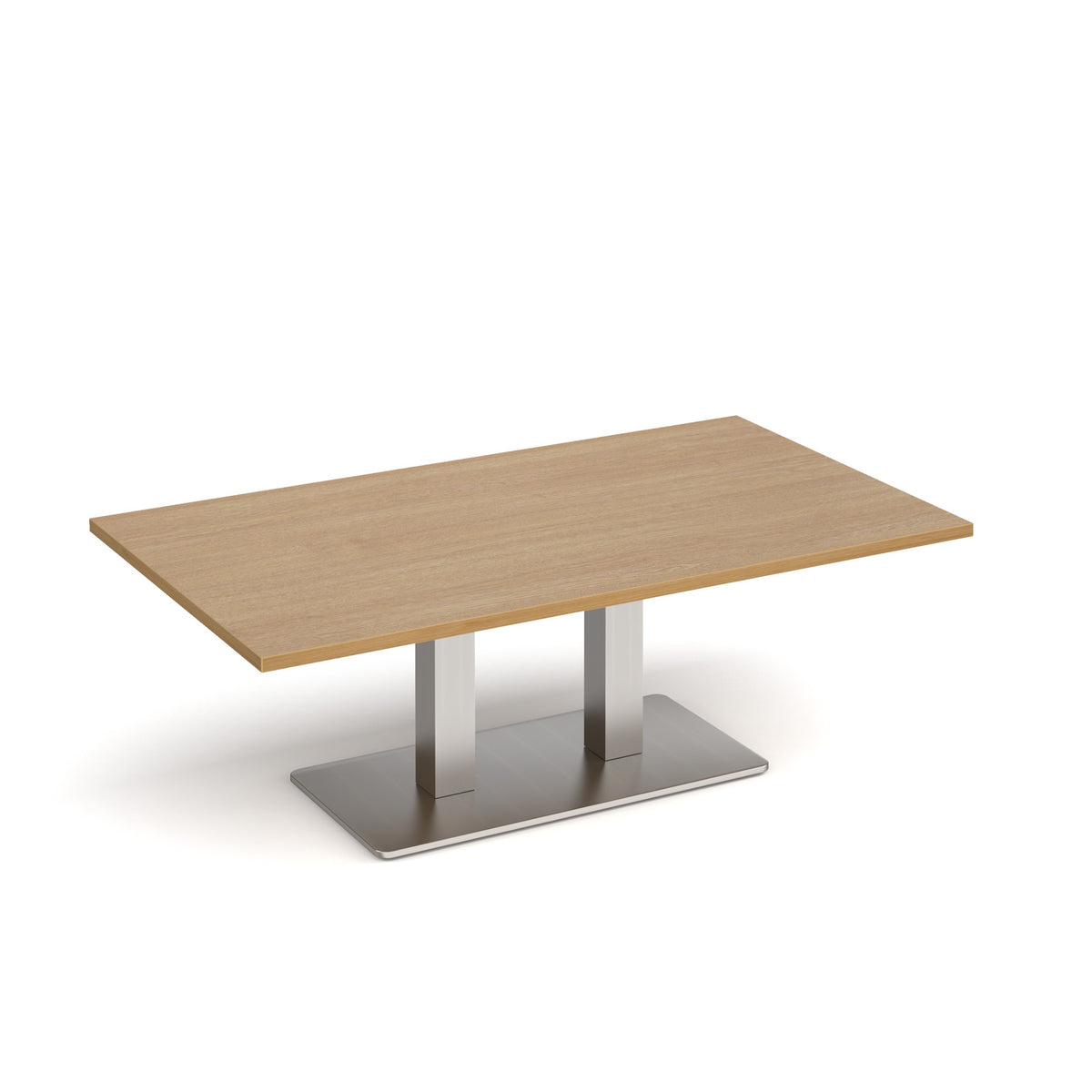 Eros rectangular coffee table with flat brushed steel rectangular base and twin uprights 1400mm x 800mm - oak - view 1